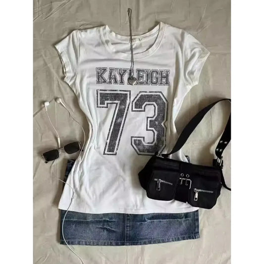 Y2K Punk Vintage T-Shirt – Number Print Slim Fit Tee