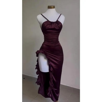 Y2K Sexy Halter Dress - Ruffled High-Slit Spice Girl Gown