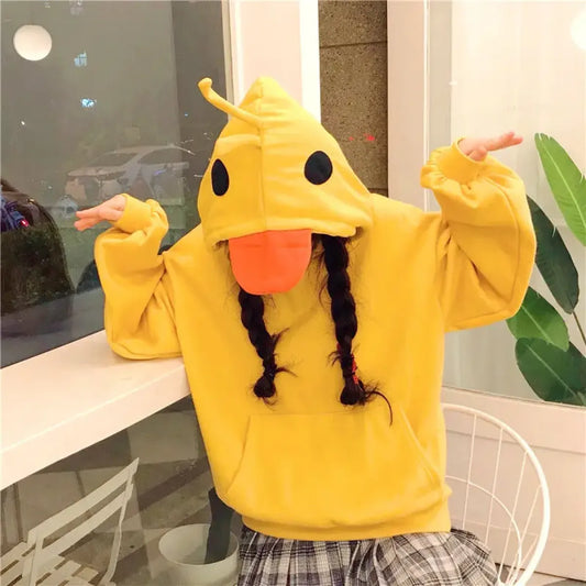 Yellow Kawaii Duck Hoodie – Cute Long Sleeve Casual Pullover Top