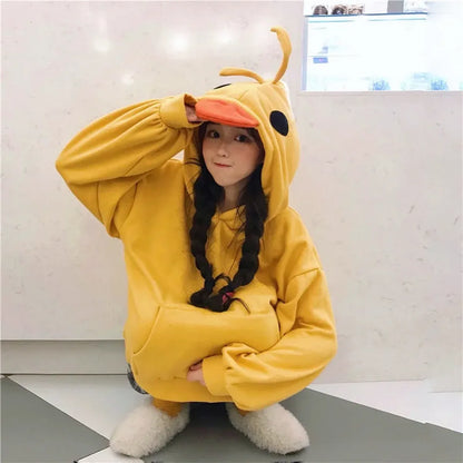 Yellow Kawaii Duck Hoodie – Cute Long Sleeve Casual Pullover Top