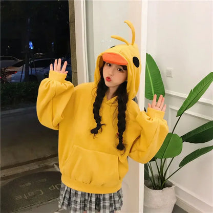 Yellow Kawaii Duck Hoodie – Cute Long Sleeve Casual Pullover Top